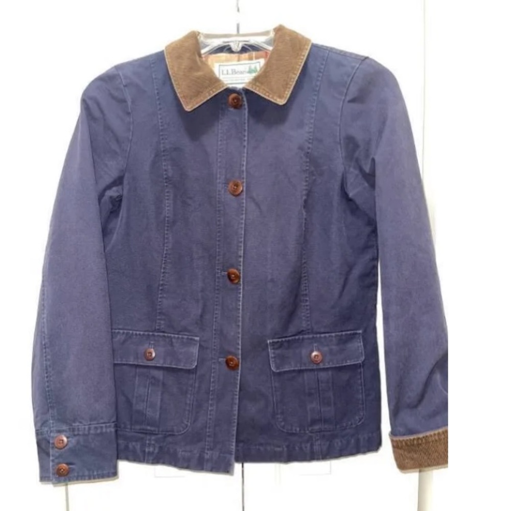 ll bean chore jacket lined barn coat blue brown corduroy navy vintage